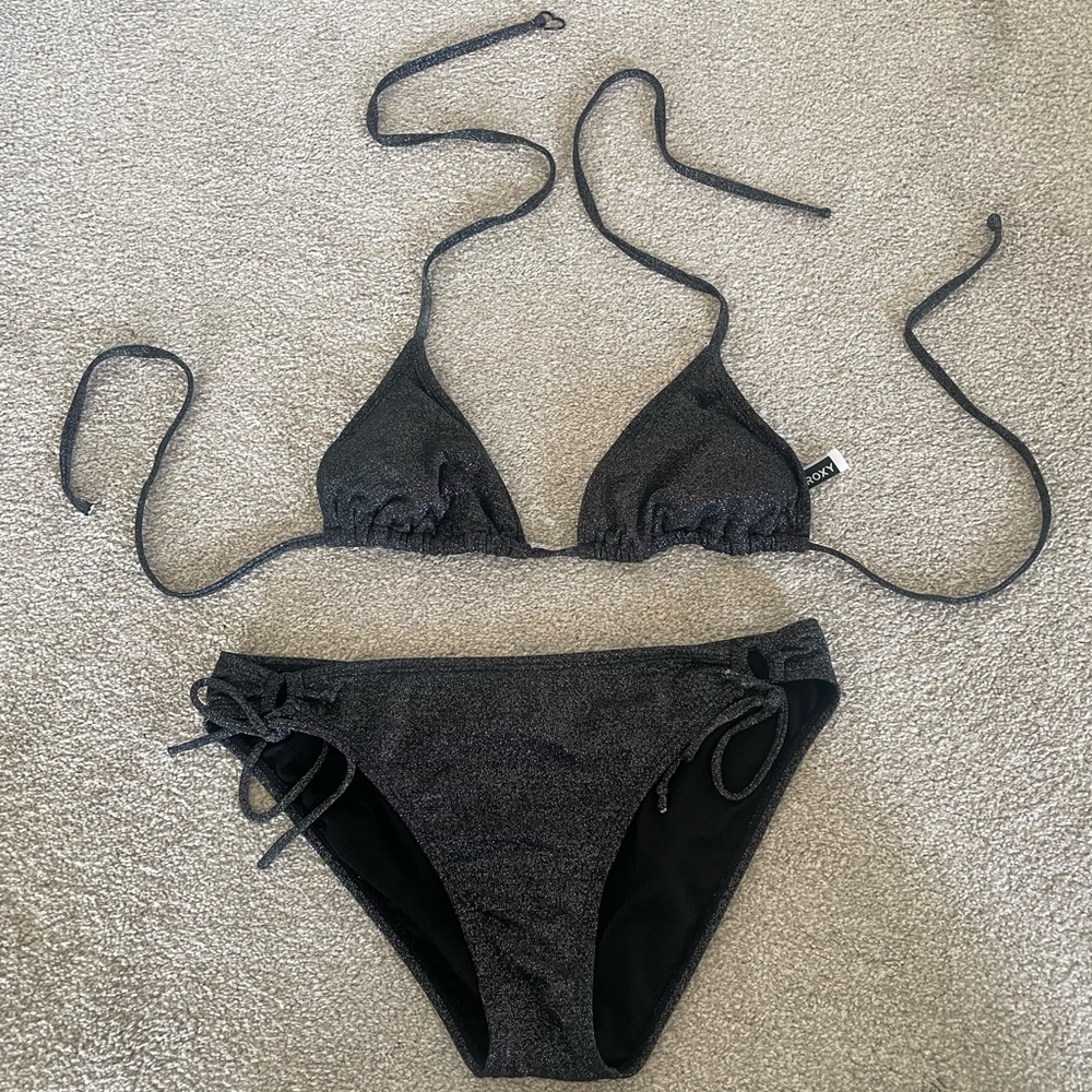 Roxy Black Shimmer Triangle Bikini Set